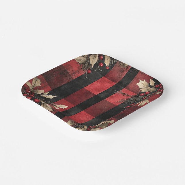 Plato De Papel Traditional Red and Black Plaid Christmas Holiday (Angular)