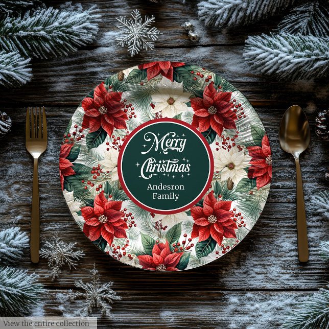 Plato De Papel Traditional Red Green Christmas Floral Paper Plate (Traditional Red Green Christmas Floral Paper Plates )