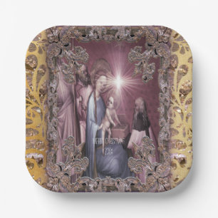 Plato De Papel Traer regalos de Baby Jesus