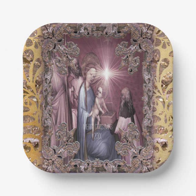 Plato De Papel Traer regalos de Baby Jesus (Anverso)