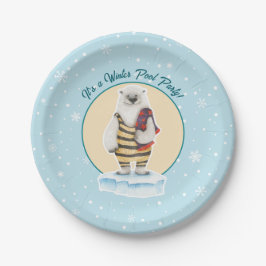 Plato De Papel Traje de baño Oso Polar Fiesta en la Piscina de In