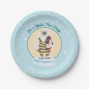 Plato De Papel Traje de baño Oso Polar Fiesta en la Piscina de In