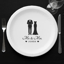 Plato De Papel Traje de novia y esmoquin para recién casados