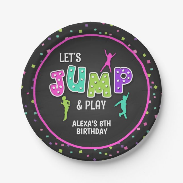 Plato De Papel Trampoline Birthday Party Plate - Chica (Anverso)