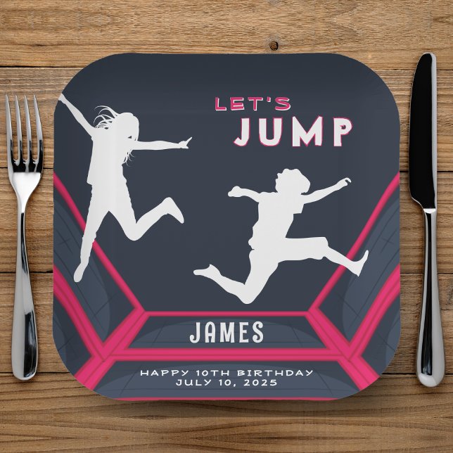 Plato De Papel Trampoline Park Let's Jump Red Birthday Party (Trampoline Park Let's Jump Red Birthday Party Paper Plates
)