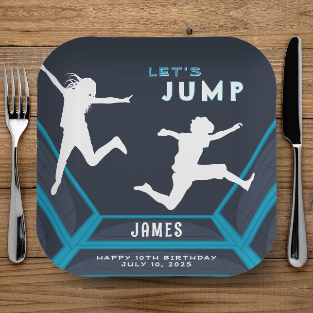 Plato De Papel Trampoline Park Vamos a saltar la fiesta de cumple (Trampoline Park Let's Jump Blue Birthday Party Paper Plates
)