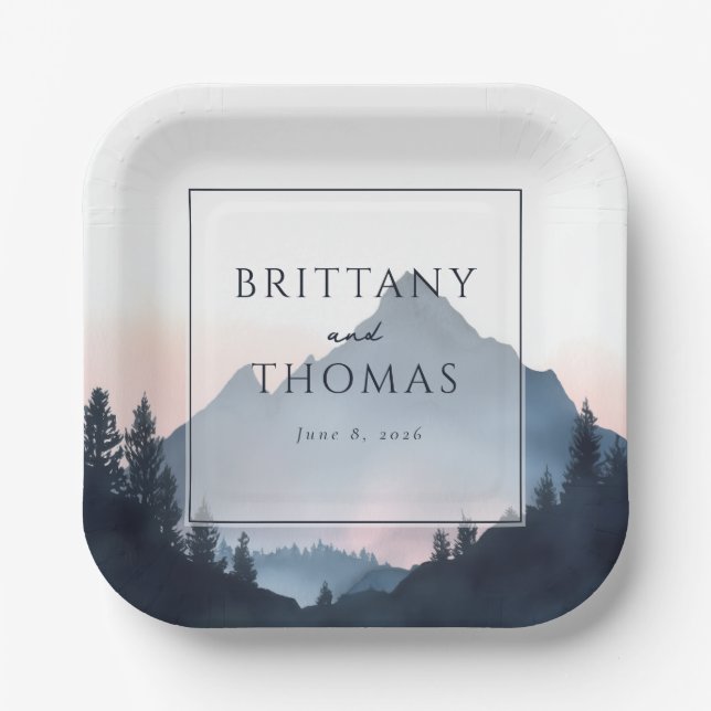 Plato De Papel Tranquil Blue Mountain Landscape (Anverso)