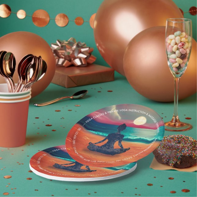 Plato De Papel Tranquila playa de Sky Ocean con meditación de yog (Multi)