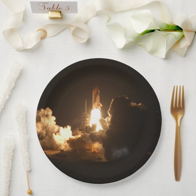 Plato De Papel Transporte espacial Tierra Nocturna Nocturna Canva (Boda)