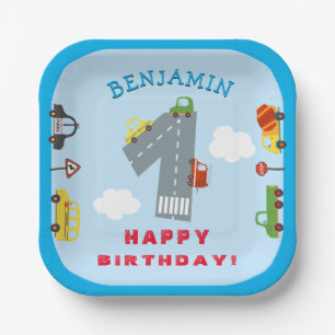 Plato De Papel Transporte Fiesta de primer cumpleaños