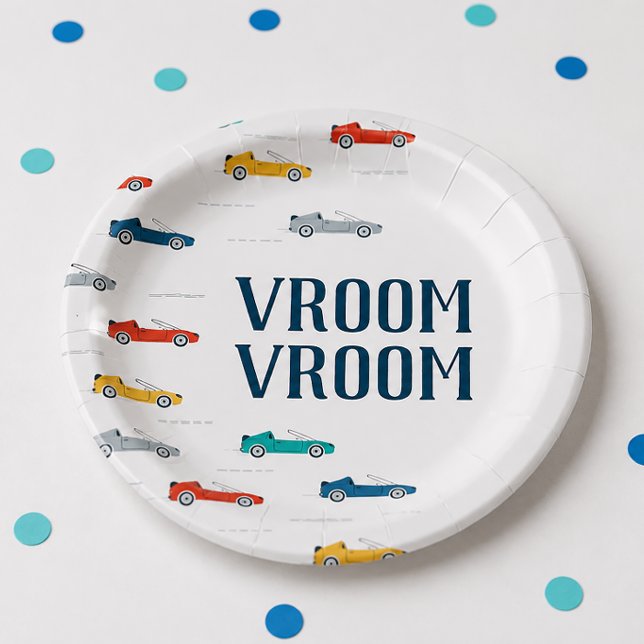 Plato De Papel Transporte Vroom Vroom (Transportation Birthday Paper Plates)