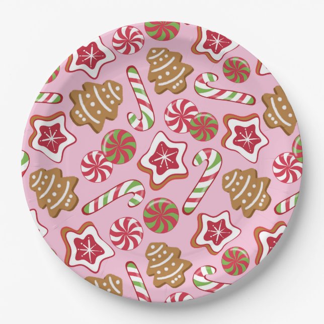 Plato De Papel Tratamientos de navidades - rosa (Anverso)