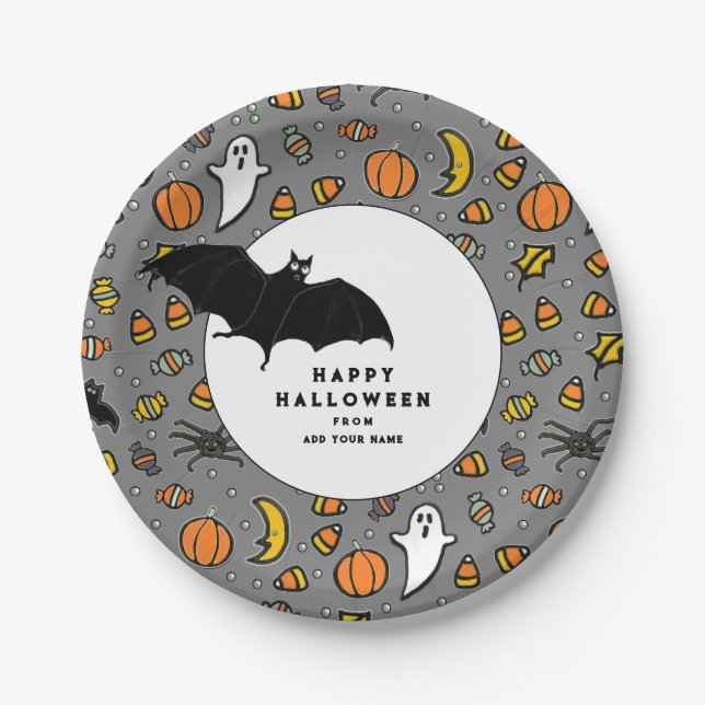 Plato De Papel Trato personalizado de Halloween (Anverso)