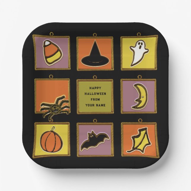Plato De Papel Trato personalizado de Halloween (Anverso)
