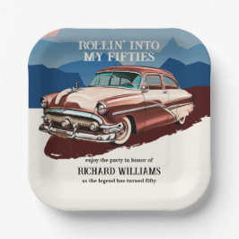 Plato De Papel Travel Retro Classic Car Theme 50th Birthday
