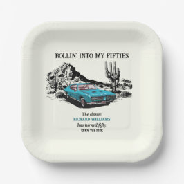 Plato De Papel Travel Vintage Car Desert 50th Birthday Party