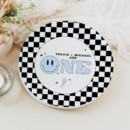 Plato De Papel TRAVIS Blue One Happy Dude Smile Face Cumpleaños