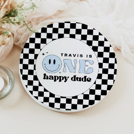 Plato De Papel TRAVIS Blue One Happy Dude Smile Face Cumpleaños