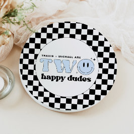 Plato De Papel TRAVIS Blue Two Happy Dudes Smile Face Cumpleaños