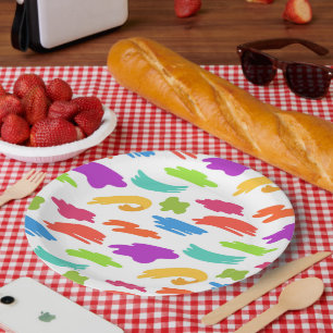 Plato De Papel Trazos de pintura de dibujos animados coloridos