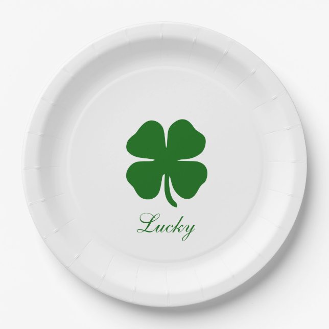 Plato De Papel Trébol verde de la suerte personalizado (Anverso)