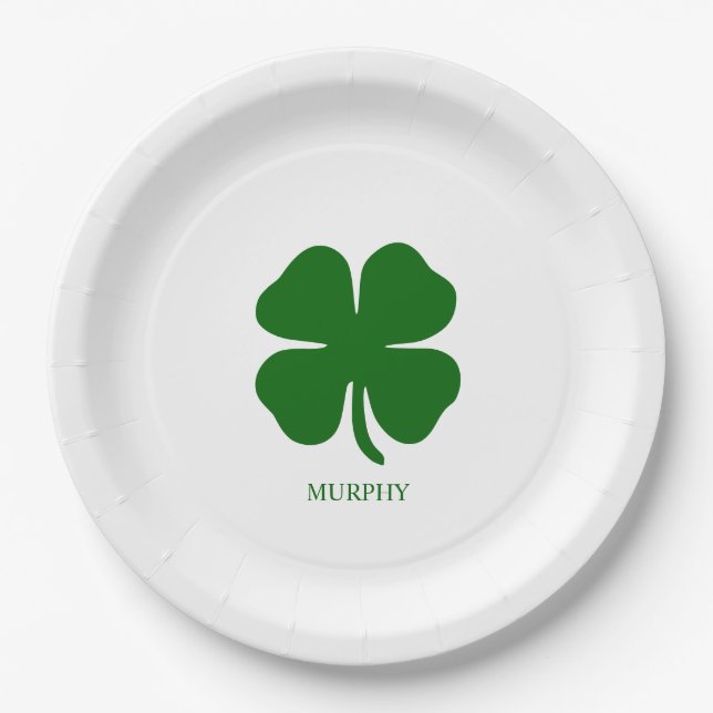 Plato De Papel Trébol Verde Personalizado (Anverso)