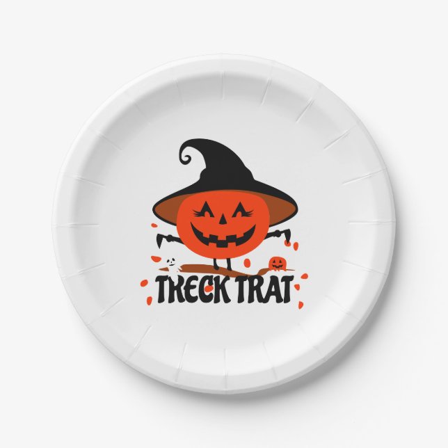 Plato De Papel Treck Trat Pumpkin Sonriente (Anverso)