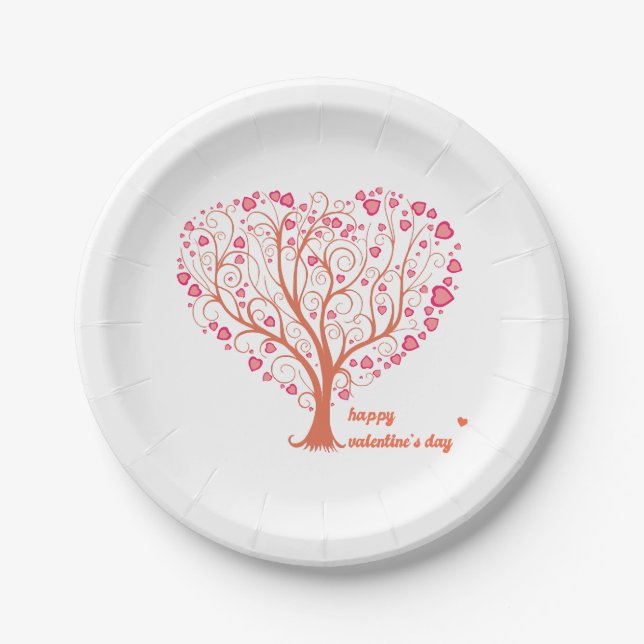 Plato De Papel Tree Heart Happy Valentine Day (Anverso)