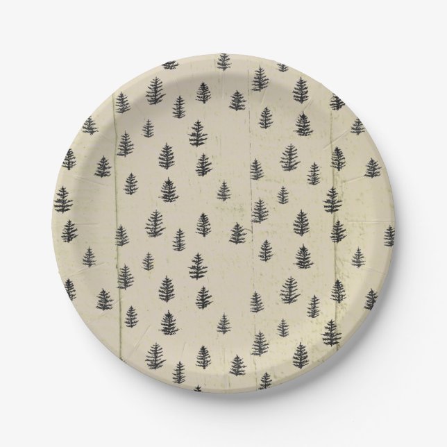 Plato De Papel Tree Mountain Illustration Pattern Rustic (Anverso)