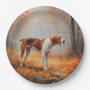 Plato De Papel Treeing Walker Coonhound in Autumt Leaves fall