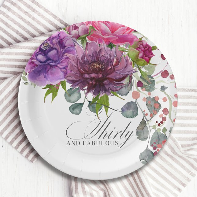 Plato De Papel Treinta y Fabuloso Elegante Floral 30 cumpleaños (Subido por el creador)