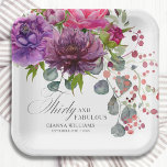 Plato De Papel Treinta y Fabuloso Elegante Floral 30 cumpleaños<br><div class="desc">Treinta y Fabulous Elegant Floral 30th Birthday Fiesta Paper Plates cuenta con un elegante ramo de flores acuáticas de color rosa, violeta y borgoña con vegetación. Simplemente agrega tu texto personalizado para tu fiesta de 30 años. Personalizado editando el texto en los cuadros de texto proporcionados. Diseñado por ©Evco Studio...</div>