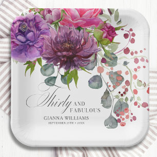 Plato De Papel Treinta y Fabuloso Elegante Floral 30 cumpleaños