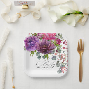 Plato De Papel Treinta y Fabuloso Elegante Floral 30 cumpleaños