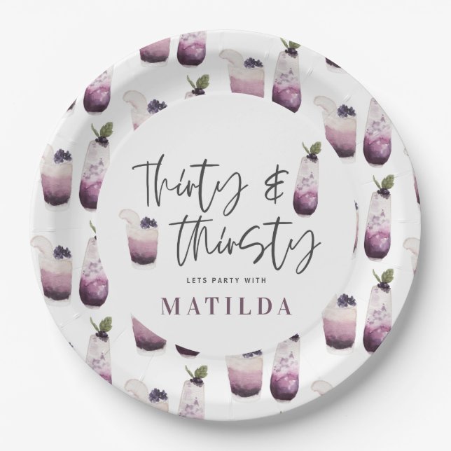 Plato De Papel Treinta y sedienta fiesta de 30 años (Anverso)