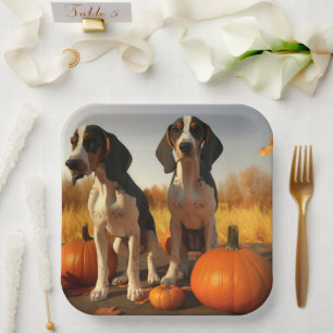 Plato De Papel Trek Walker Coonhound Puppy Autumn Calabaza