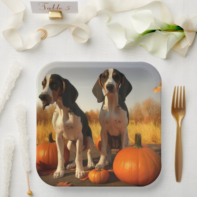 Plato De Papel Trek Walker Coonhound Puppy Autumn Calabaza (Boda)
