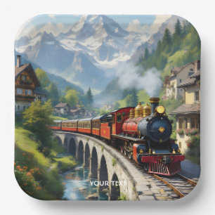 Plato De Papel Tren antiguo de Fantasy Cute Crimson