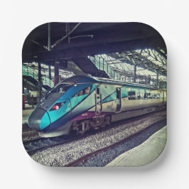 Plato De Papel Tren azul