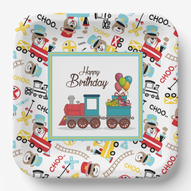 Plato De Papel Tren de cumpleaños para niños (Anverso)