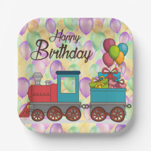 Plato De Papel Tren de globos de cumpleaños festivo