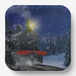 Plato De Papel Tren de Navidad en la nieve