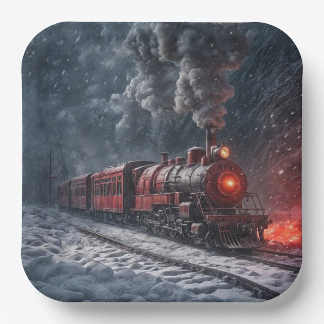 Plato De Papel Tren de nieve vintage (Anverso)