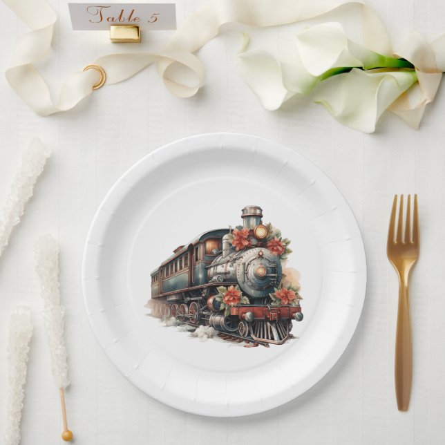 Plato De Papel Tren de vapor de época Navidades tradicionales (Boda)