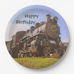 Plato De Papel Tren del vapor del feliz cumpleaños