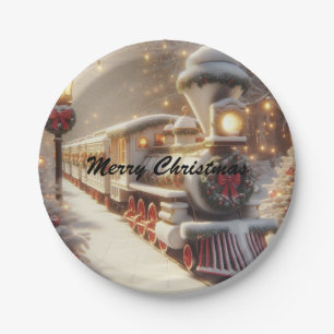 Plato De Papel Tren mágico de Navidades de invierno en Wonderland