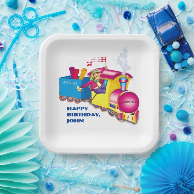 Plato De Papel tren y coche (Fiesta)