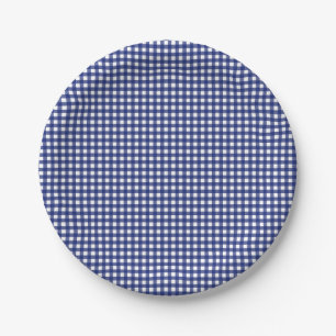 Plato De Papel trendy de gingham azul