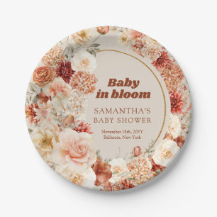 Plato De Papel Trendy groovy terracota blush otoño Baby Shower