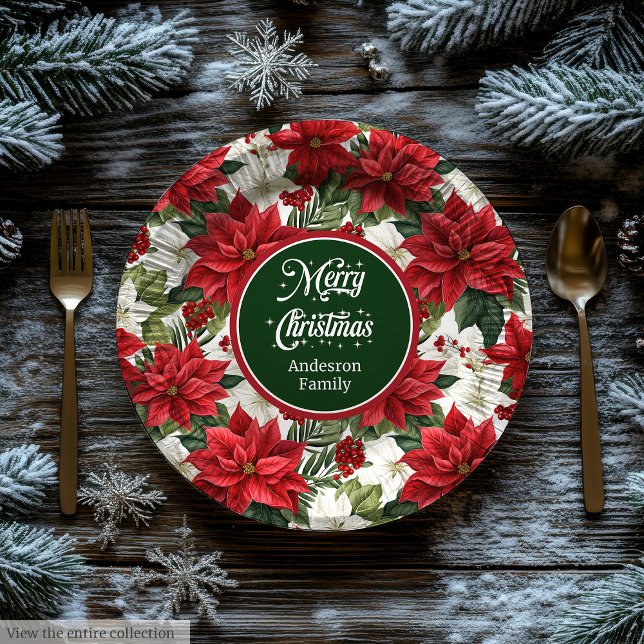 Plato De Papel Trendy Holiday Red Poinsettia Paper Plates Chic  (Trendy Holiday Red Poinsettia Paper Plates Chic )